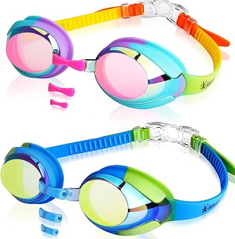 Keary 2 Pack Kids Swim Goggles Anti Fog & UV Girls Toddler Boys for 3-12