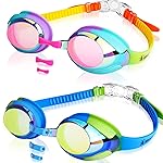 Keary 2 Pack Kids Swim Goggles Swimming Goggles for Toddler Children Girls Boys Youth, Anti-Fog Waterproof UV Protection No Glare Clear Vision Mirrored Flat Lens Water Pool Goggles with 3 Nose Pieces