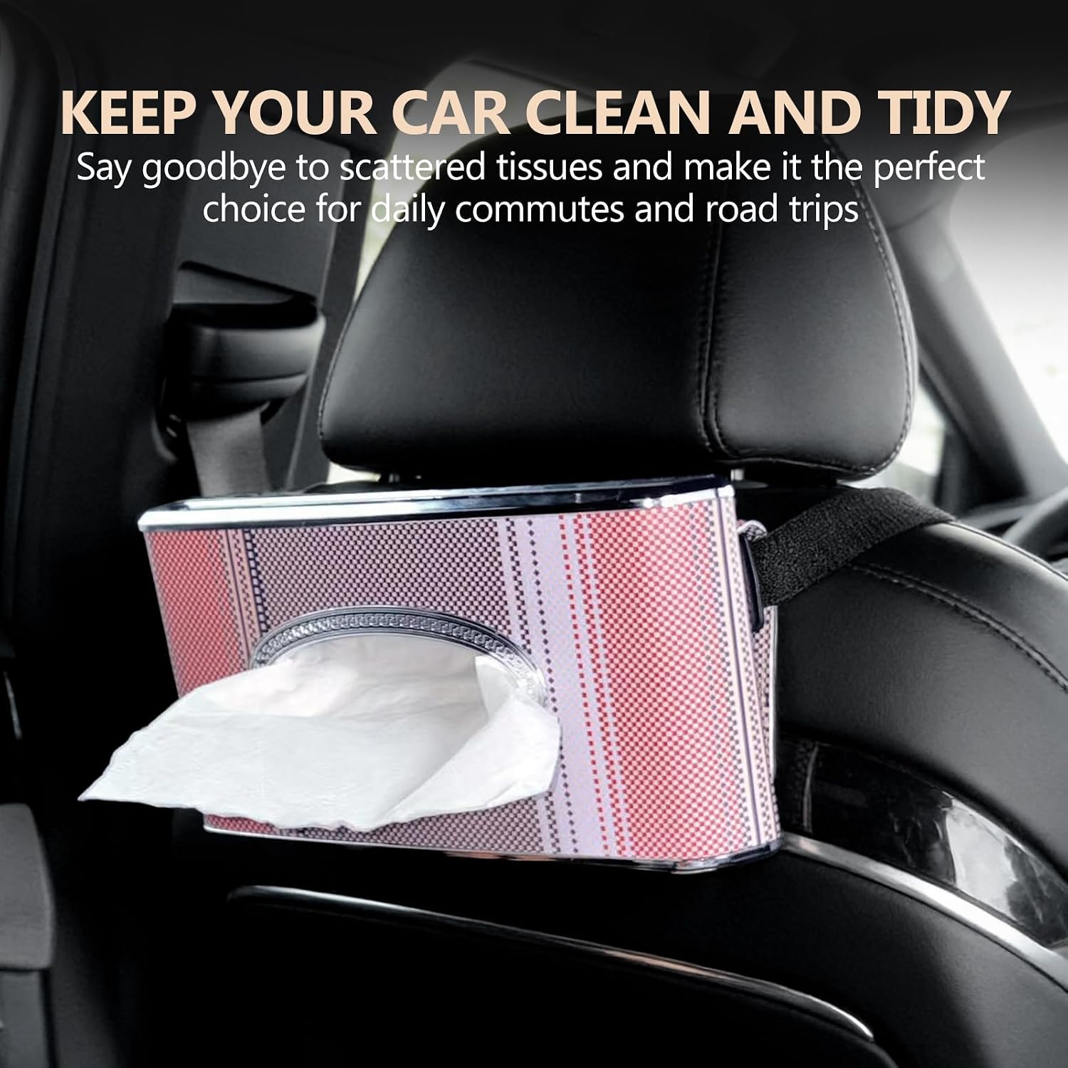 Car Tissue Holder, Faux Leather Visor Tissue Box Holder with Secure Clip, Hanging Tissue Dispenser for Sun Visor or Seat Back, Easy Access Organizer, Fits Most Cars SUVs Trucks (Hanging)