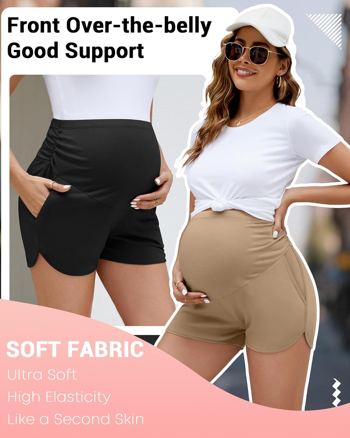 3 Pack Women's Maternity Biker Shorts Pregnancy Shorts Pocket High Waisted Over Belly Running Athletic Bottom - Image 4