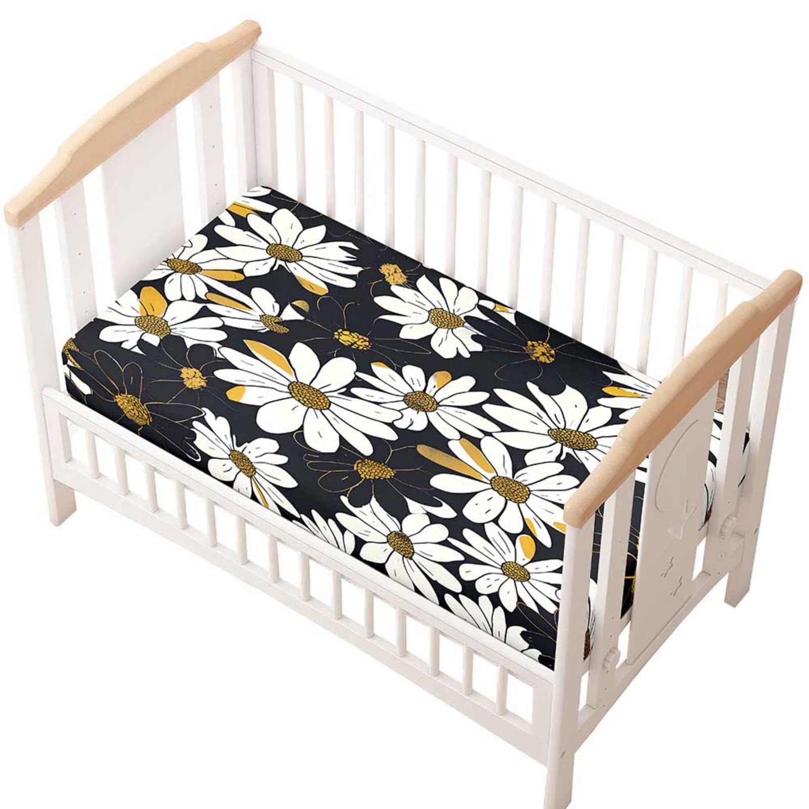 Odot Cot Bed Fitted Sheet, Moses Basket Fitted Sheet 3D Daisy Pattern Soft Microfibre Crib Bedsheets Bassinet Bedsheet Mattress Protector for Kids Boy Girl (Daisy 1,51x85cm)