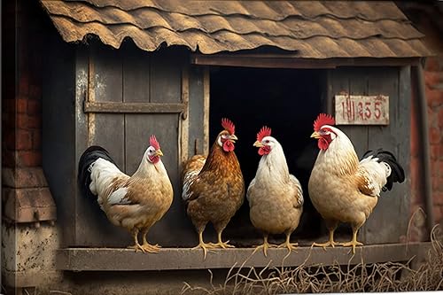 Kits de pintura de diamantes vintage, pintura de diamante redondo 5D de pollo, punto de cruz, arte de pasta de gema de punto de cruz, adecuado para