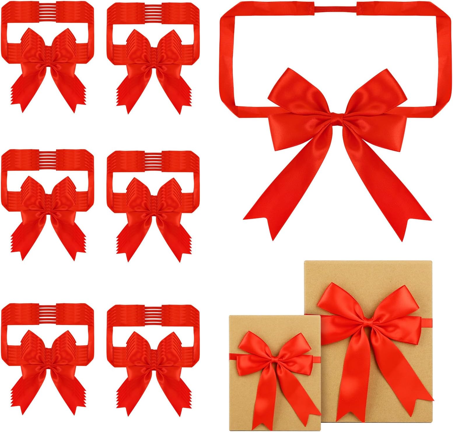 36 Pieces Christmas Red Stretch Loops with Bows Elastic Gift Bows for Gift Boxes Presents Wrapping Crafts Wedding Birthday Christmas Party Favors Valentine's Day Supplies(16-21Inch, Red)