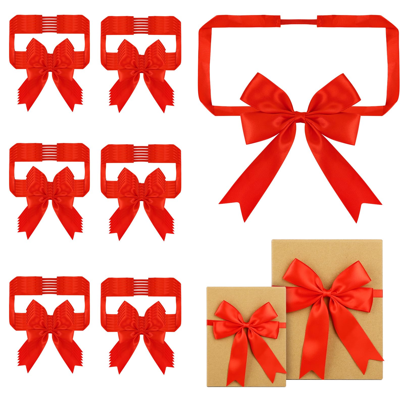 36 Pieces Christmas Red Stretch Loops with Bows Elastic Gift Bows for Gift Boxes Presents Wrapping Crafts Wedding Birthday Christmas Party Favors Valentine's Day Supplies(16-21Inch, Red)