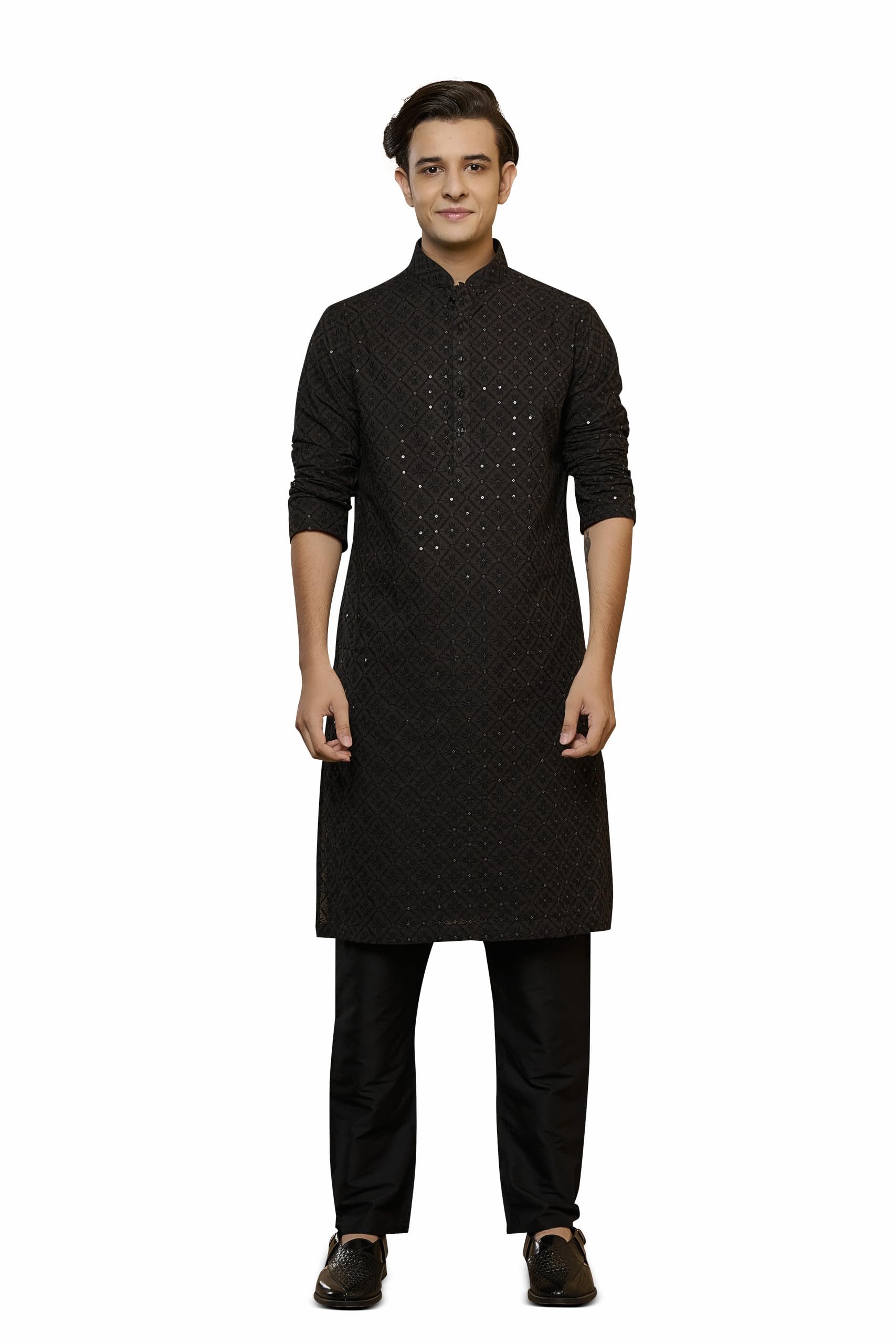 Black Embroidered Kurta Set-image-0