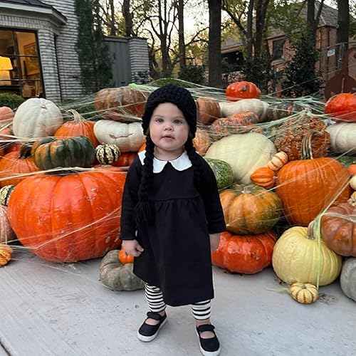 Miniatura 3 de Lamuusaa Vestido de Halloween para niña pequeña, vestido de manga larga negro con cuello de muñeca, vestido acampanado para Halloween