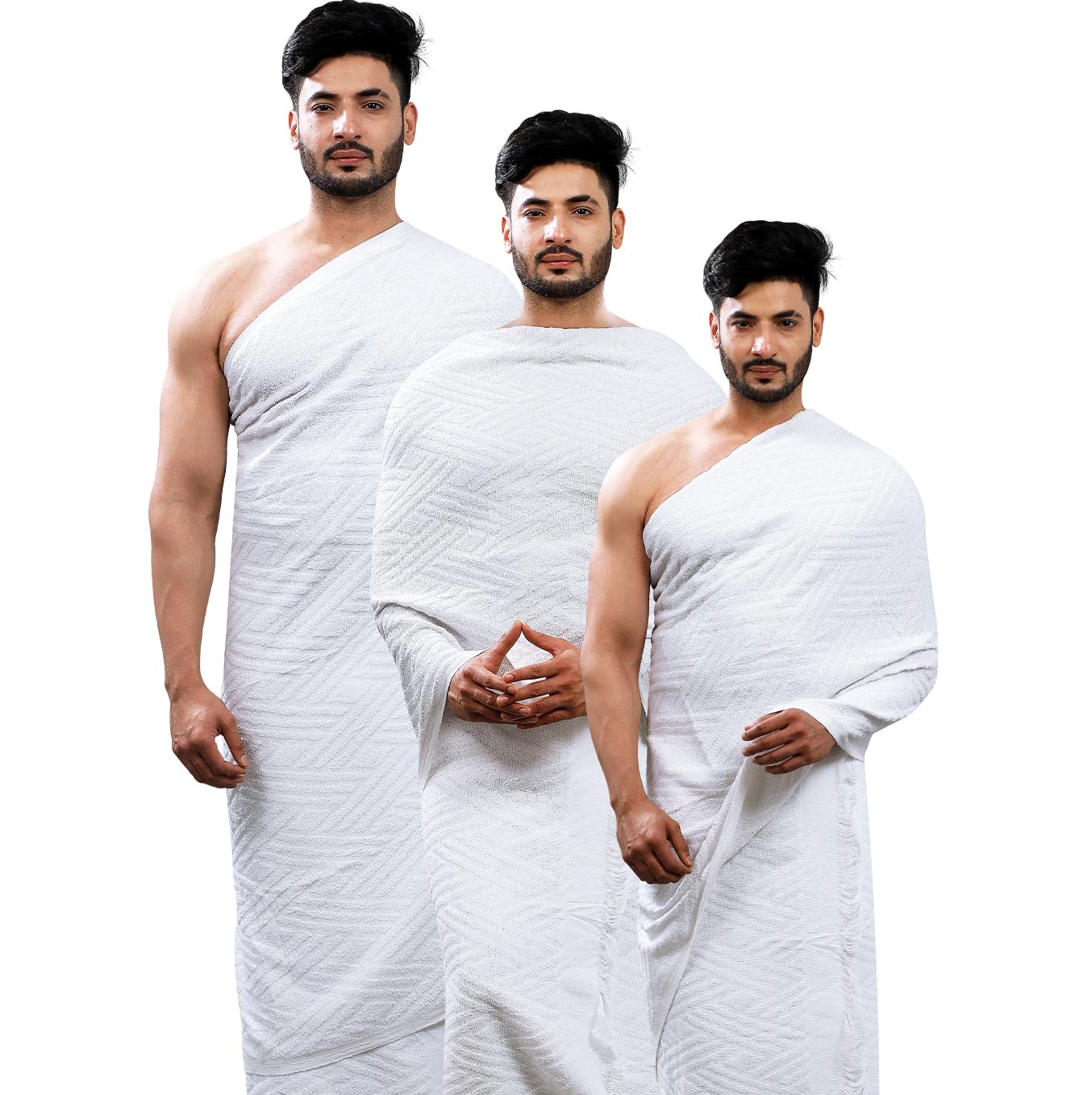 SANAAYAH Ihram Ehram Ahram with Free Belt for Hajj and Umrah - 2 Towels 110 x 220cm Jacquard Seamless Pattern