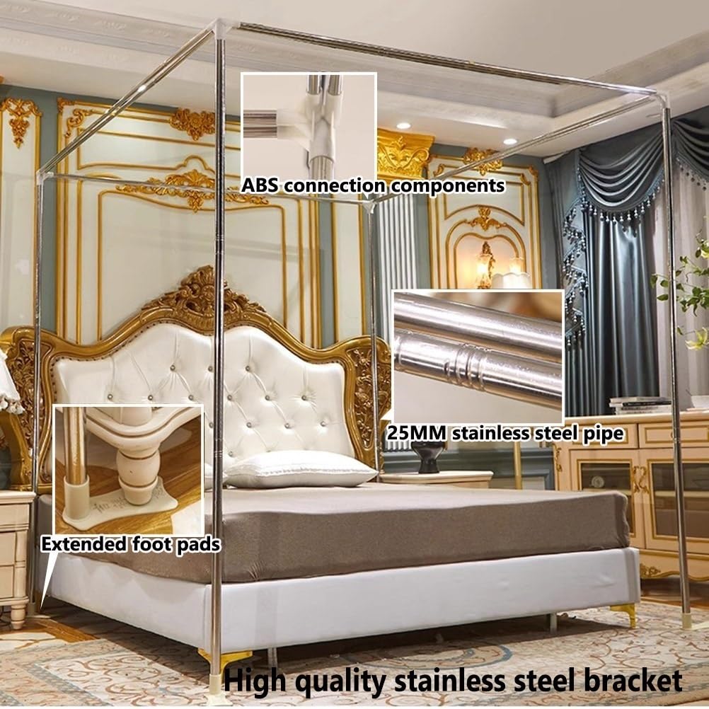 Betthimmel mit 4 Eckpfosten und Rüschenrand, Moskitonetz, romantischer dekorativer Bettvorhang für das Schlafzimmer im Prinzessinnenzimmer von Mädchen, mit Metallstütze (Farbe: Grü