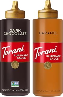Torani Puremade Caramel & Dark Chocolate Sauce 2-Pack, 16.5oz Ea - Pure Cane Sugar, Natural Flavors for Coffee & Desserts