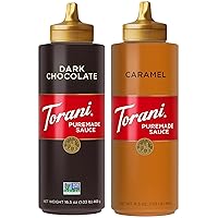 Vista 1 de Torani Puremade Salsa de caramelo y chocolate amargo variado, paquete de 2 para postres y bebidas de café, 16.5 onzas Ea