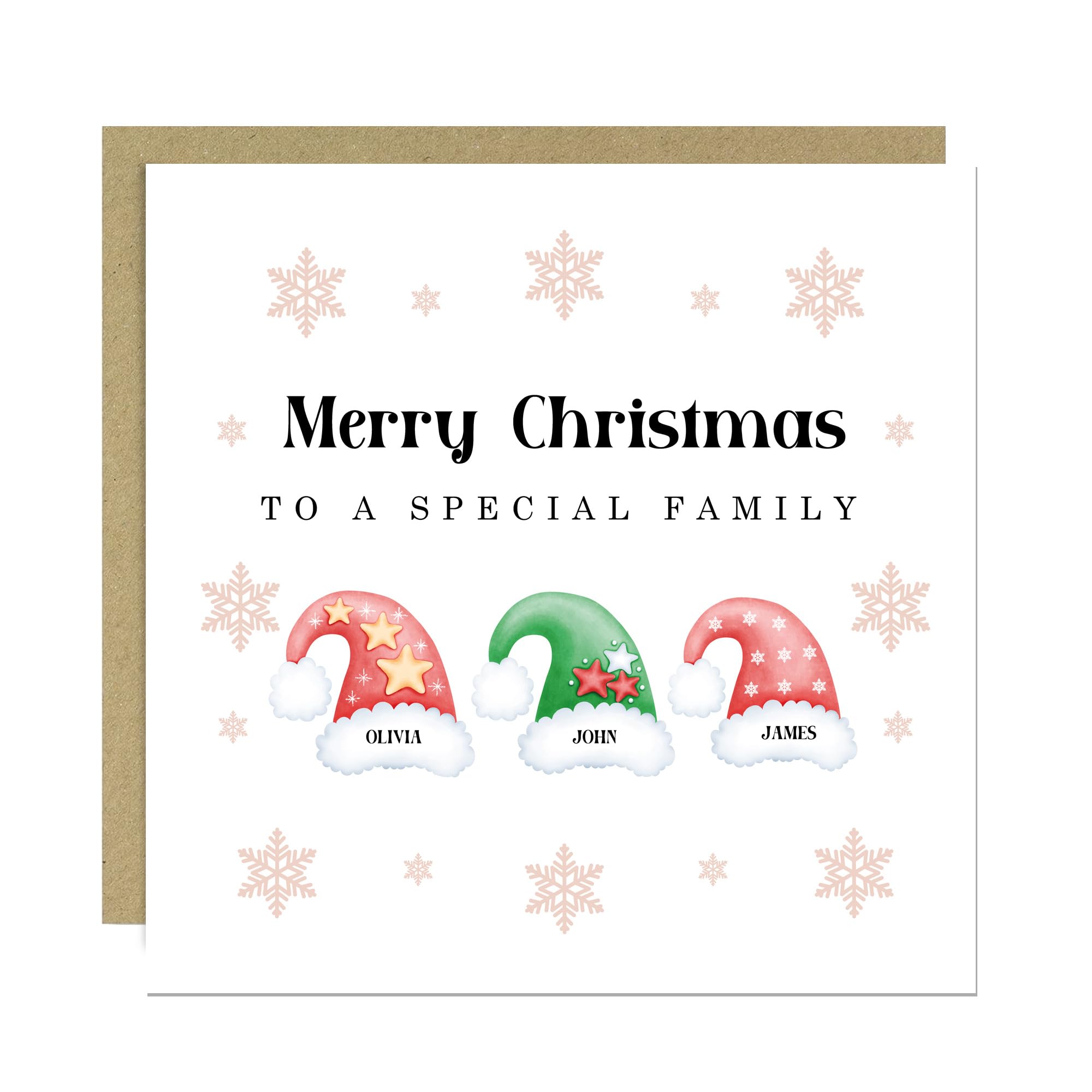 RED OCEAN Personalised Family Christmas Card With Kraft Envelope Family Card With Santa Hats Special To Wish Merry Christmas For Friends Couple