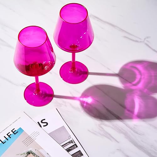 Miniatura 2 de Copas de vino irrompibles color rosa intenso  Juego de 2 vasos Tritan, color irrompible magenta y rosa rubor clásico, vasos grandes de bar