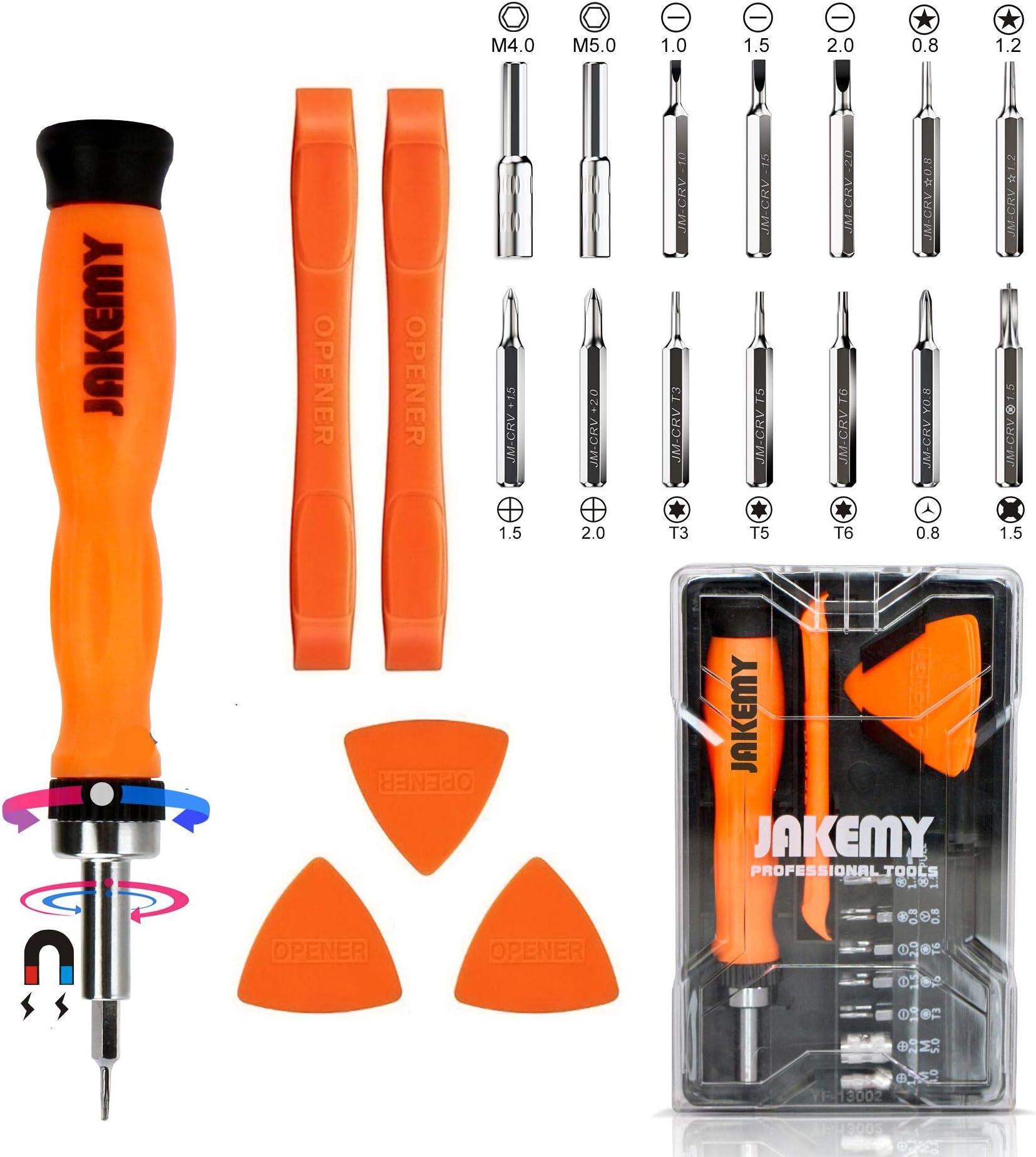 Jakemy Professional Precision Magnetic Screwdriver Set Opening Pry Tools with Ratchet Handle for iPhone 5/5C/5S/6/6 Plu/6S (20-Pieces, Multicolour).
