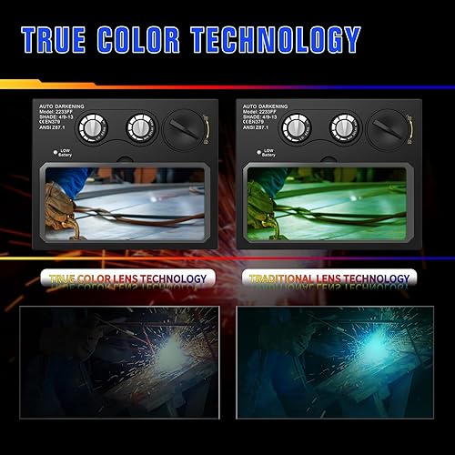 Miniatura 3 de TRQWH - Casco de soldar con luz, color real, oscurecimiento automático, cascos de soldadura para hombres, con energía solar, con capucha de