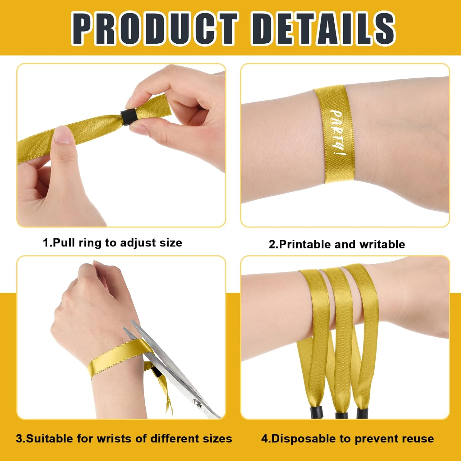Crowye 200 Pcs Color Cloth Event Wristbands Without Logo Social Distancing Identification Wristbands for Wedding Party Events (Gold)