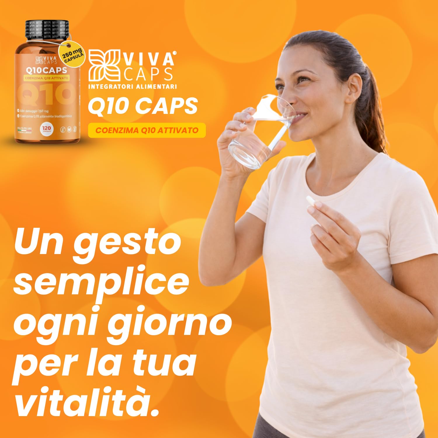 Coenzima Q10 250 mg per dose giornaliera 120cps 1 al giorno per 4 mesi, ubiquinone puro alta biodisponibilità - Made in Italy