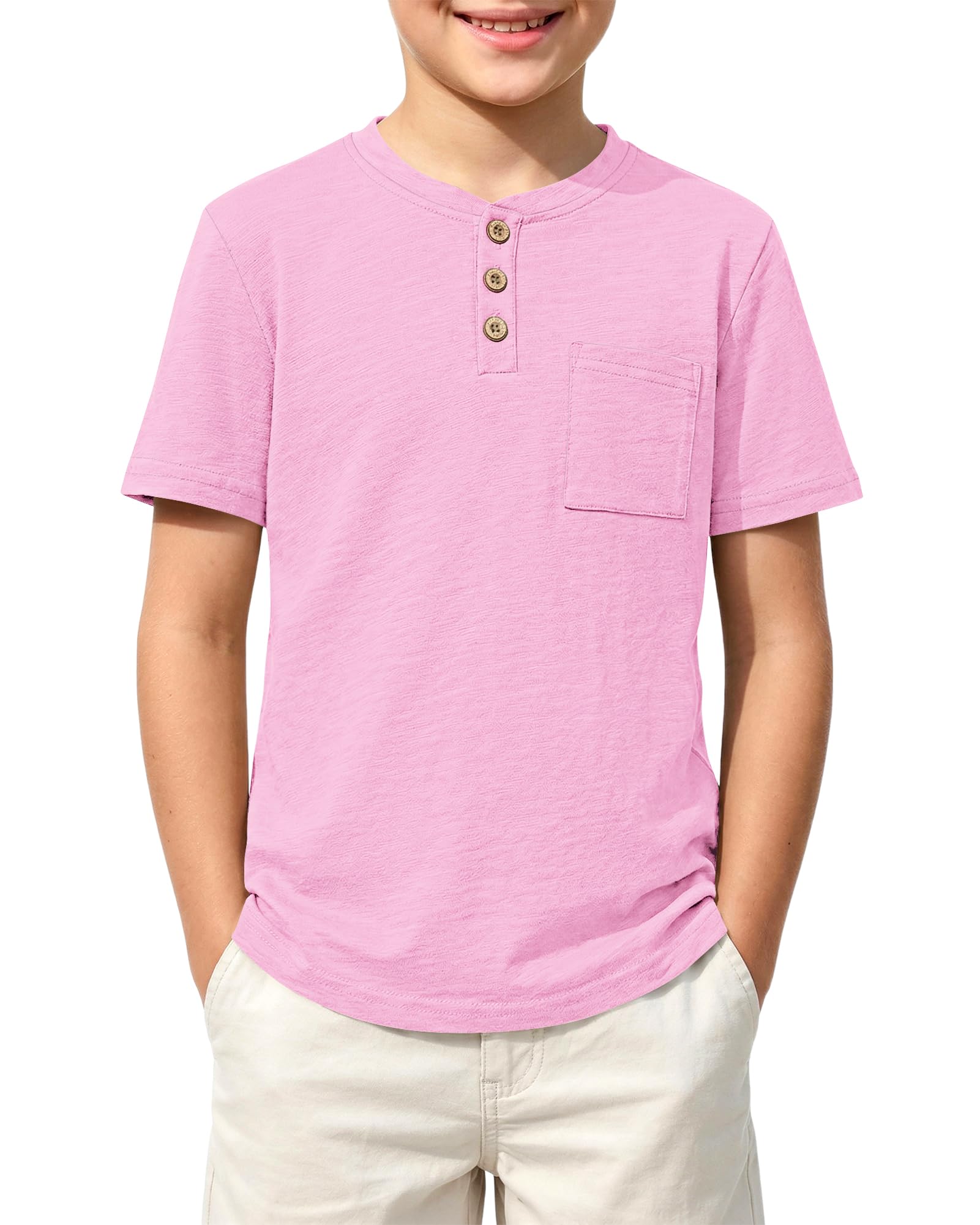 Jungen T-Shirt für Baumwolle Sommer Kurzarm mit Knopfleiste und Brusttasche einfarbig lässig für täglich