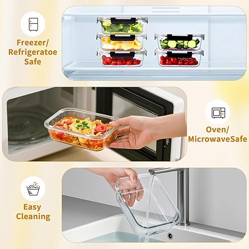 Miniatura 3 de Glass Food Storage Containers with Lids Set of 6, 36 OZ Meal Prep Containers for Lunch, 4.5 Cup Airtight Glass Lunch Containers Set, Microwave,