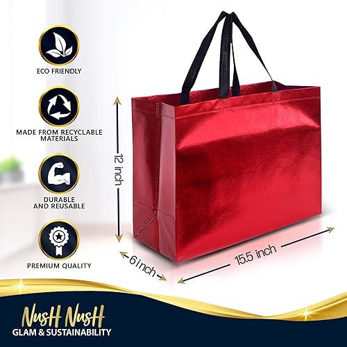 Miniatura 6 de Nush Nush Bolsas de regalo rojas tamaño XL  Juego de 12 bolsas de regalo rojas extragrandes reutilizables con asas  perfectas como bolsas de regalo