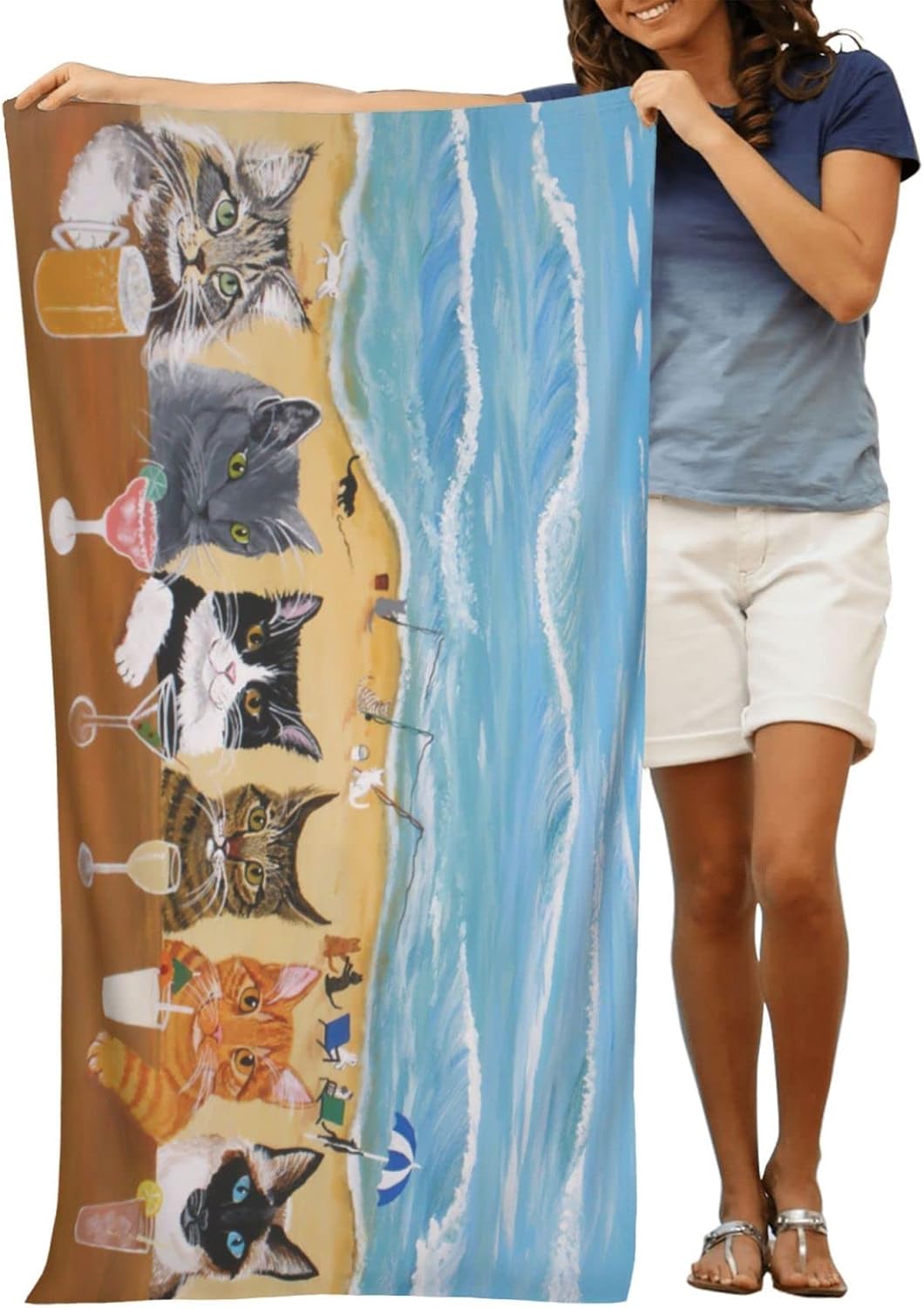 Cat Microfiber Beach Towel for Women, Adults - Cute Personalized, Oversized, Quick Dry, Sand Free - 30"x 60" - Image 5