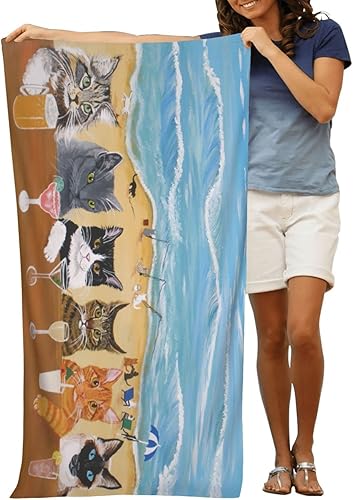 Miniatura 5 de Toalla de playa de microfibra Cat para mujeres, adultos, bonita, personalizada, de gran tamaño, secado rápido, sin arena, 30 x 60 pulgadas