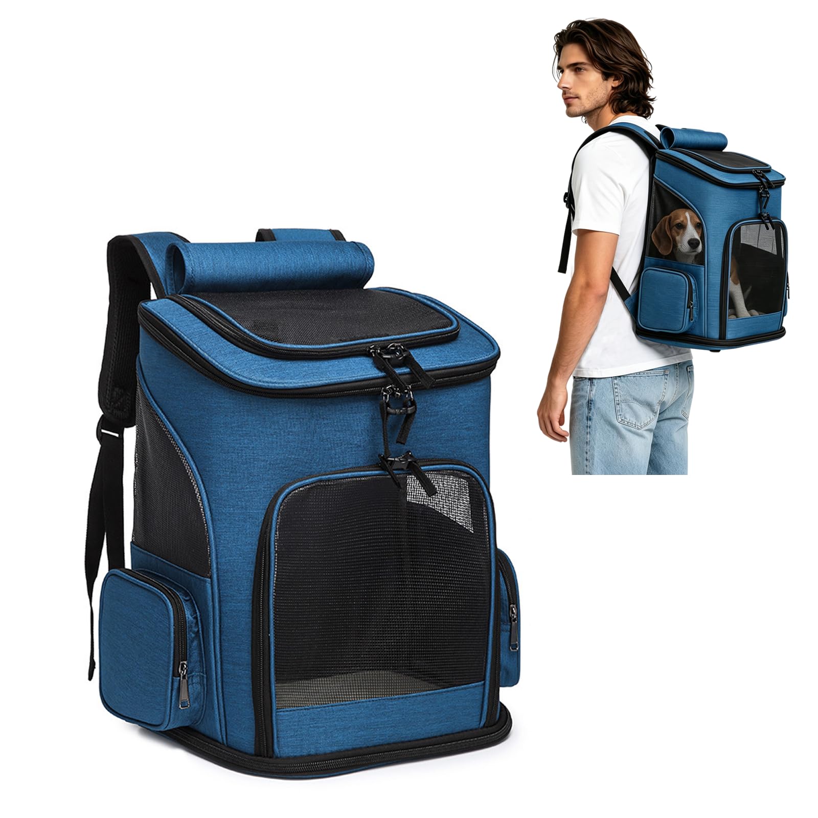 PETCUTE Mochila para Perros Bolsa para Transportar Gatos Mochila Mascotas Transpirable,Viaje Mochila para Llevar Perros Gato Pequeños,Azul