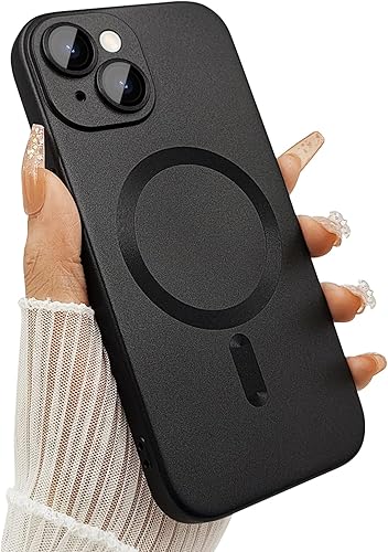 Funda magnética para iPhone 15 para mujer, diseño de brillo metálico suave mate con protector de lente de cámara, compatible con Magsafe para iPhone