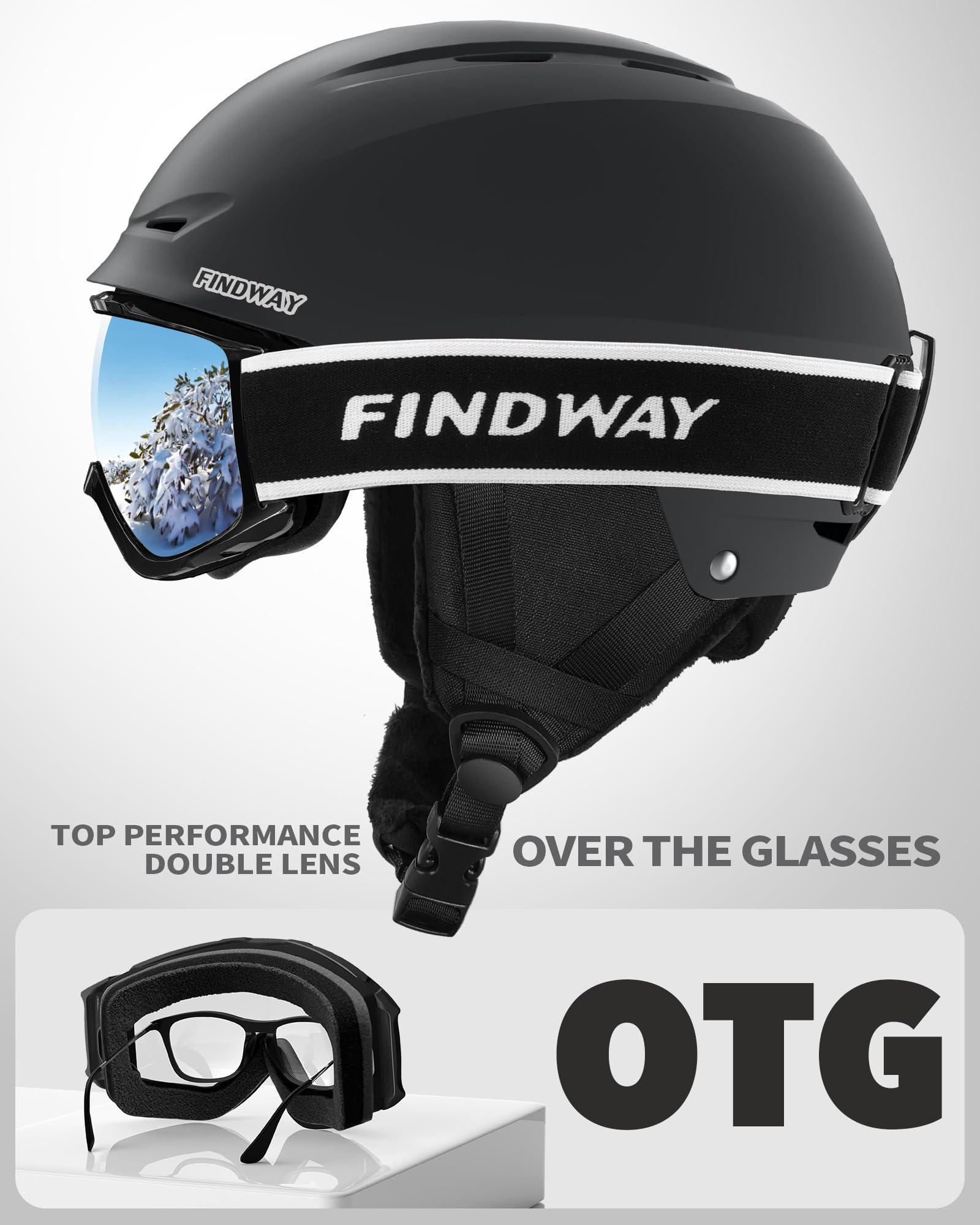 Findway Kit Casco Sci con Maschera Sci, Casco Snowboard con Occhiali Sci per Uomini Donne e Giovani UV400 Proteczione Set di Casco per Sport Invernali