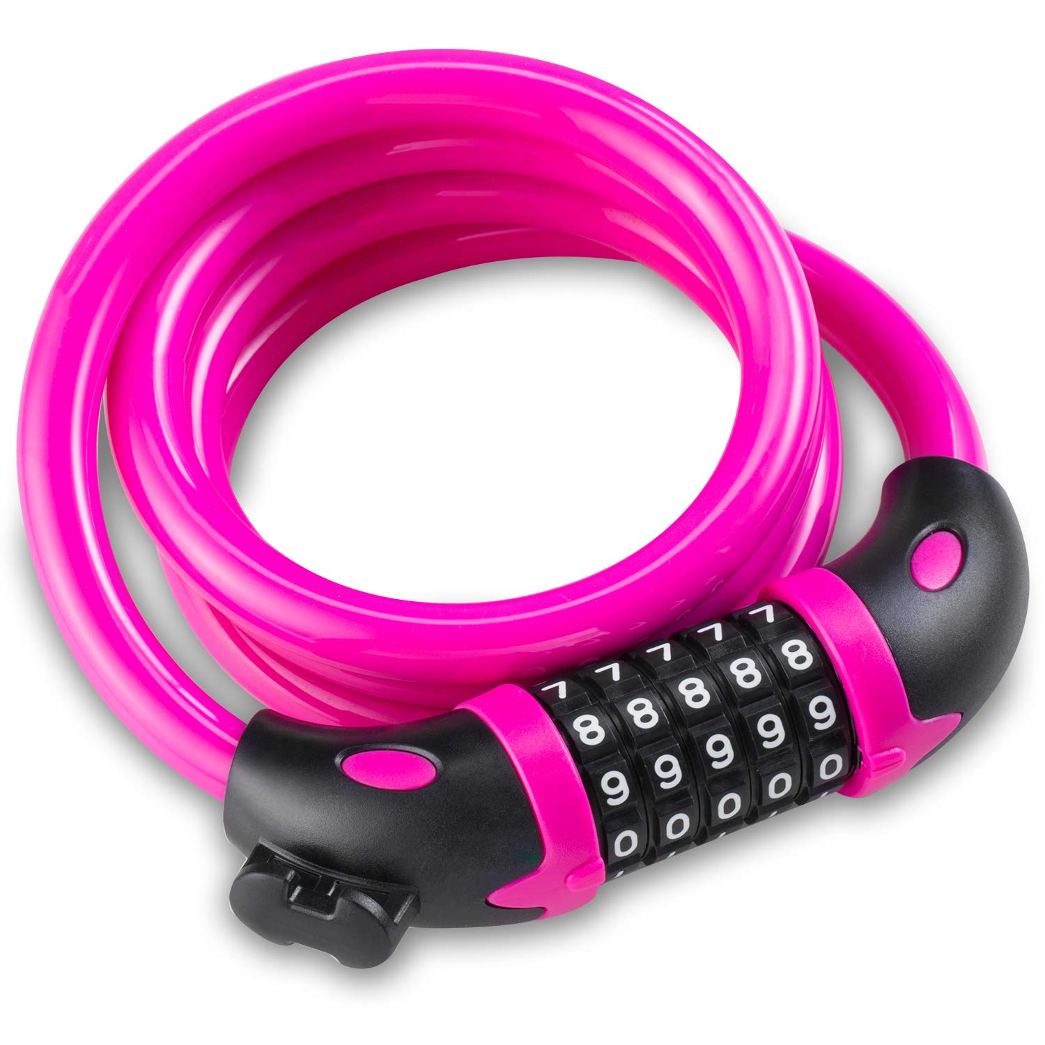 Opaza Lucchetto per Bici, Catena per Bici Alta Sicurezza Lucchetto a 5 Cifre Combinazione Resettabile Cavo di Sicurezza per Bicicletta,Scooters, 1,2 Mx12 mm (Rosa)