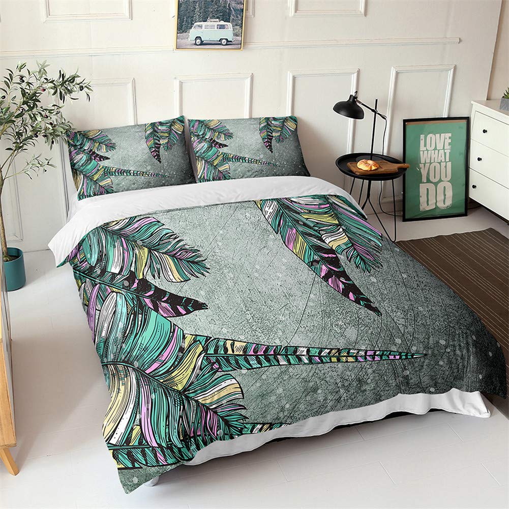 Parure de lit housse de couette anti-plis et douce 3 pièces motif plumes 220x260