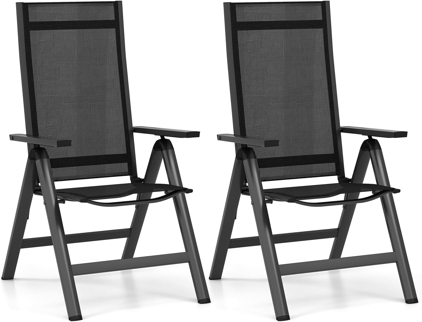 Chaise pliante de jardin réglable avec accoudoirs et dossier inclinable | Lot de 2
