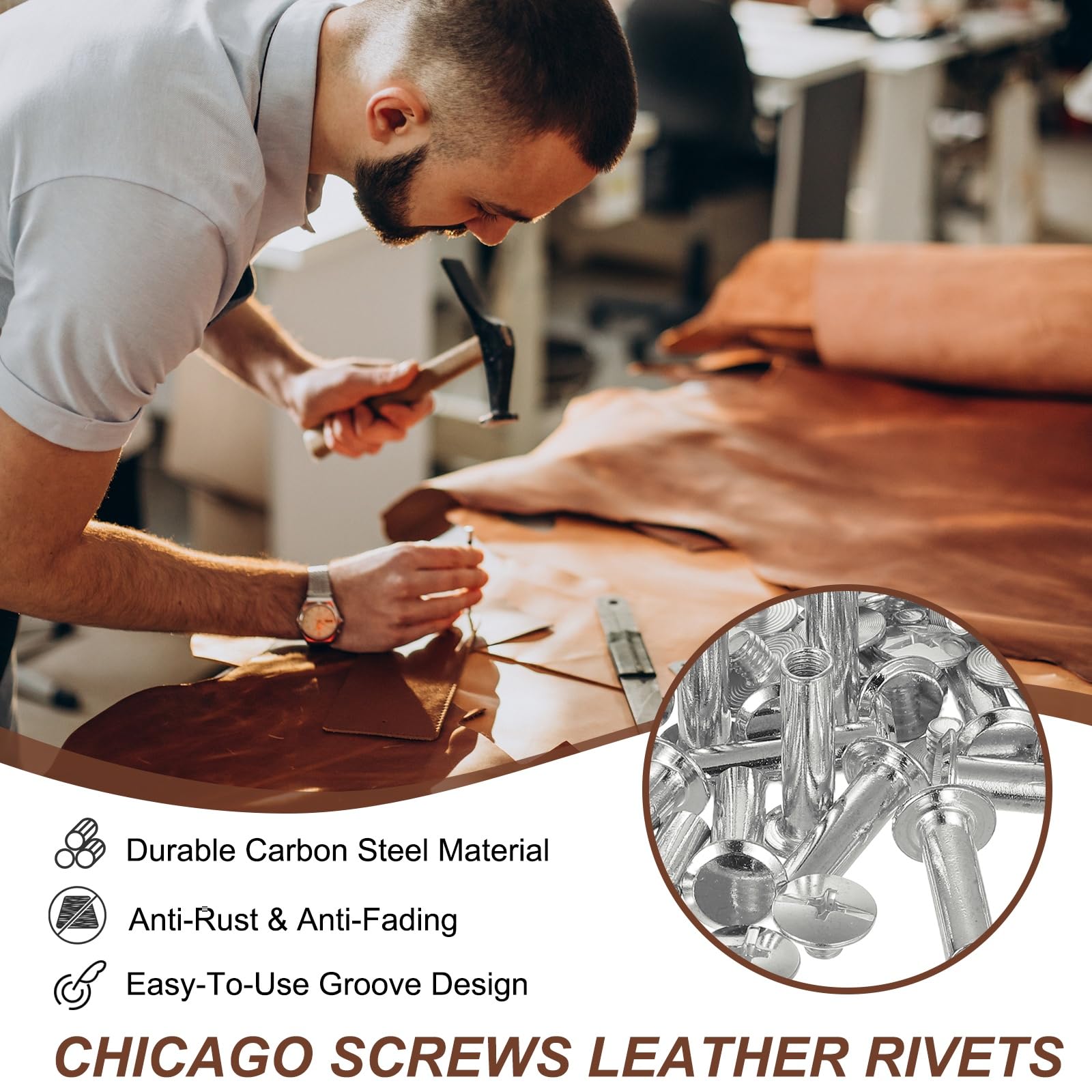 PATIKIL 20.5mm Chicago Screws Leather Rivets - Image 3