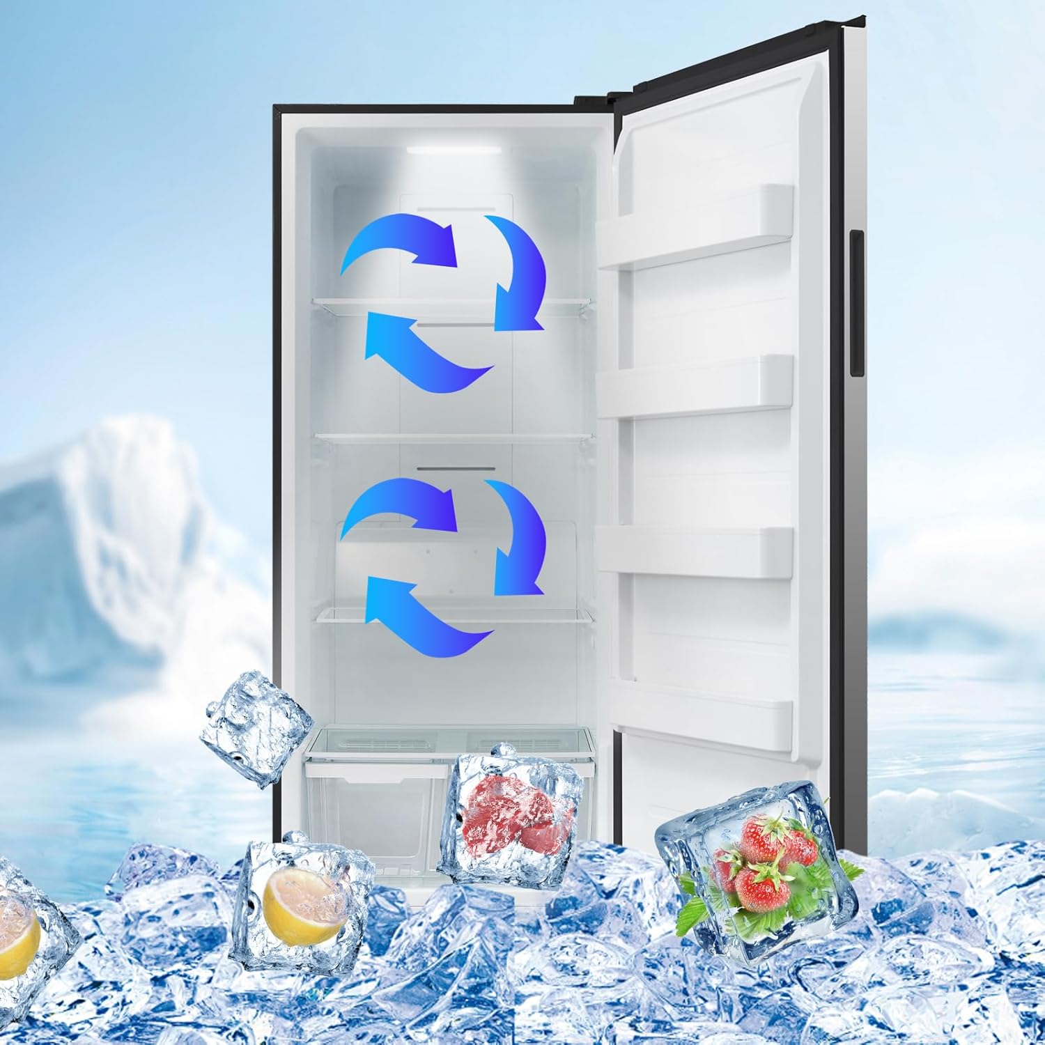 Upright freezers 21 cu.ft, Garage Standing Freezer/Refrigerator 115v, Dual Modes, Recessed Handle Single Door, Right, Stainless Steel