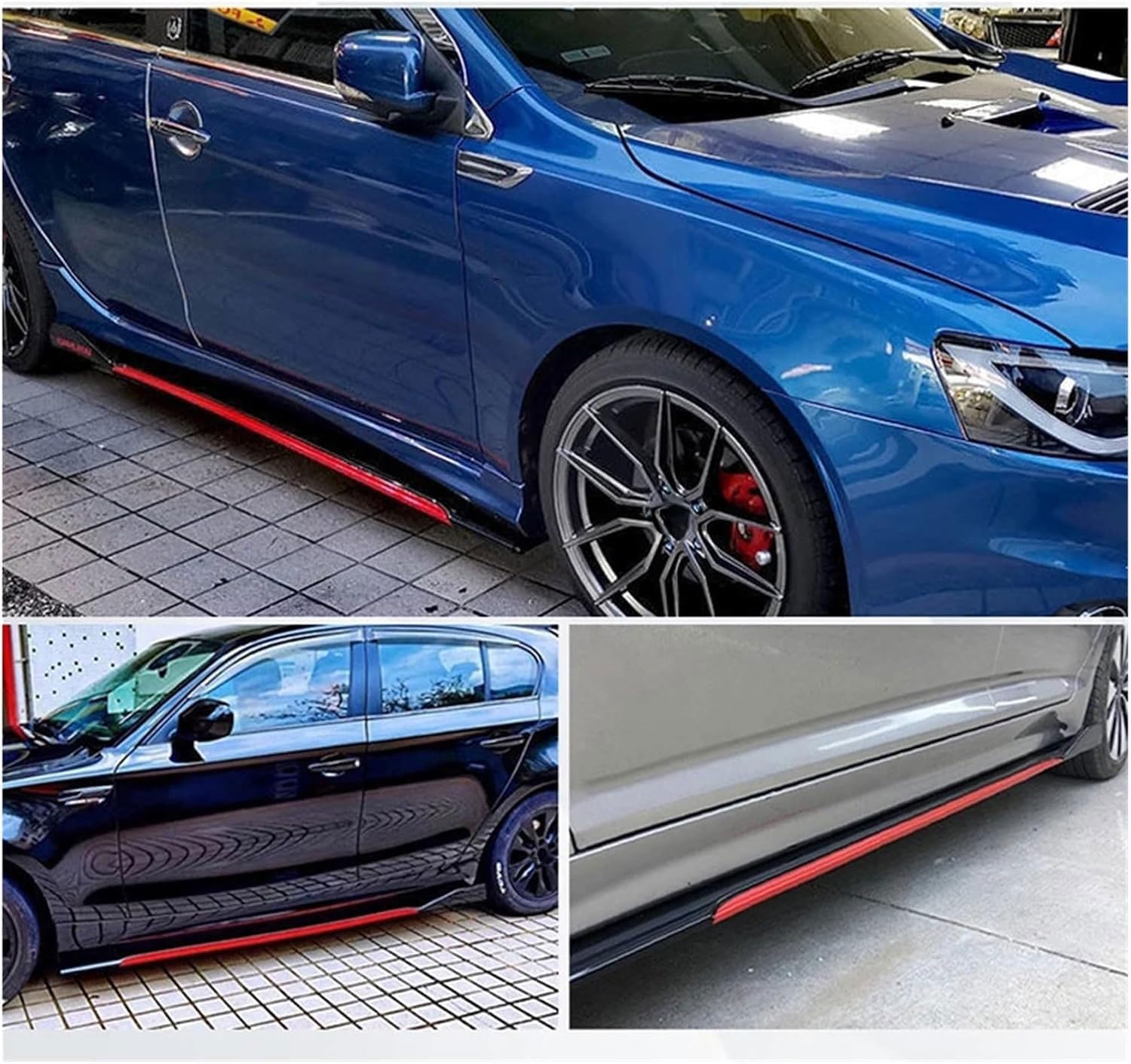 Auto Minigonne Laterali per Hyundai i20 2009-2019 2020 2021 2022 2023 2024 2025,Auto AntiGraffio Anti Collisione Pedane Laterali Estensioni Protezione Accessori,B-Carbon Look-Red