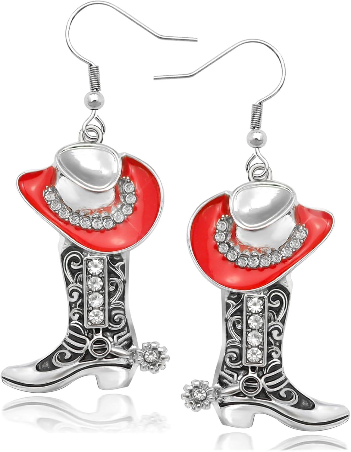 RechicGu Western Cowgirl Hat Boots Earrings Enamel Cowboy Hat Sparkly Rhinestone Boot Dangle Earrings Prom Country Concerts Rodeo Cowboy Outfits Jewelry Gift for Women