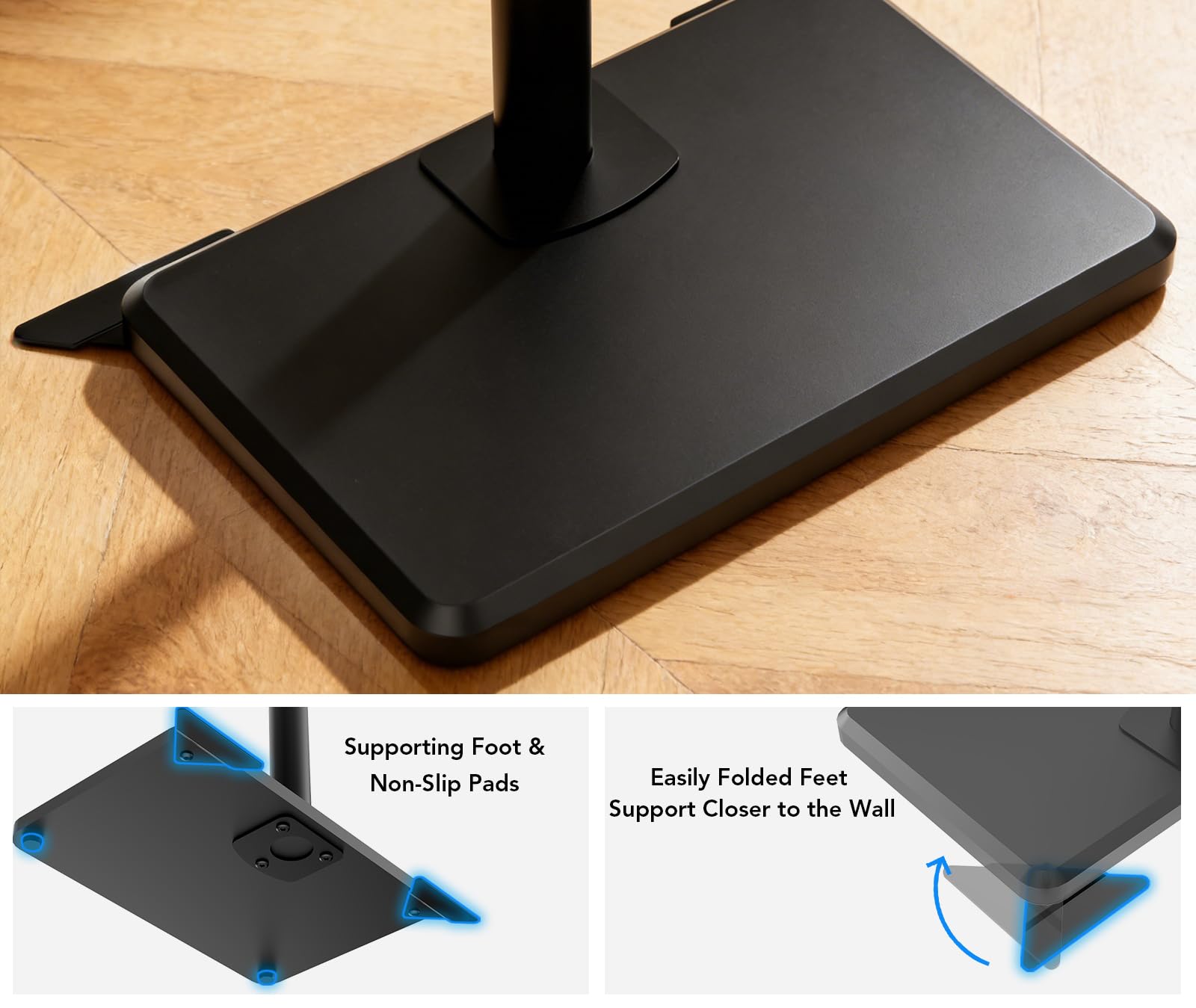 AX WABER Boden-TV-Ständer mit Halterung für 26-60-Zoll-Fernseher bis zu 77 lbs, höhenverstellbarer, schwenkbarer und neigbarer TV-Ständer mit Holzsockel, schwarz AX1012TB