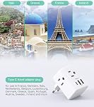 European Travel Plug Adapter, International Power Plug Adapter with 3USB Charging Ports(1 USB C), Travel Essentials to Most of Europe EU Italy France Spain Germany Greece (Type C)
