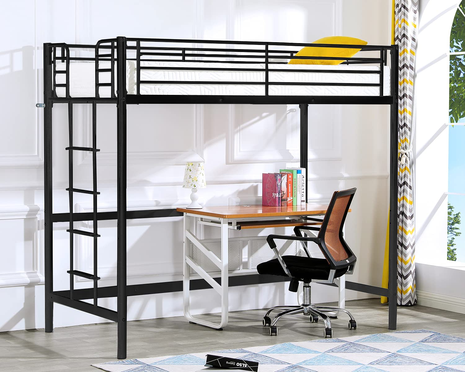 Buy Metal Loft Bed with Stairs and Flat Rung, Junior Loft Bed Twin Size