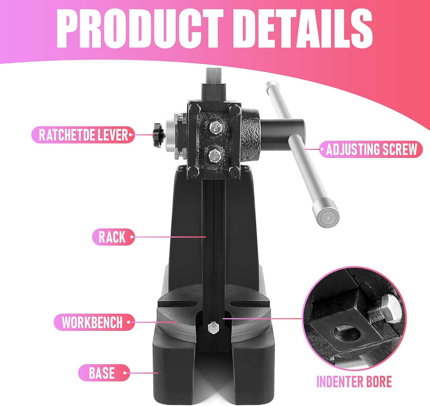 Heavy-Duty 2-Ton Arbor Press - 880LBS Capacity Manual Arbor Press with Ratchet Lever & Customizable Base Plate (Arbor Press for Connectors, Plates, Soft Materials) (2T)