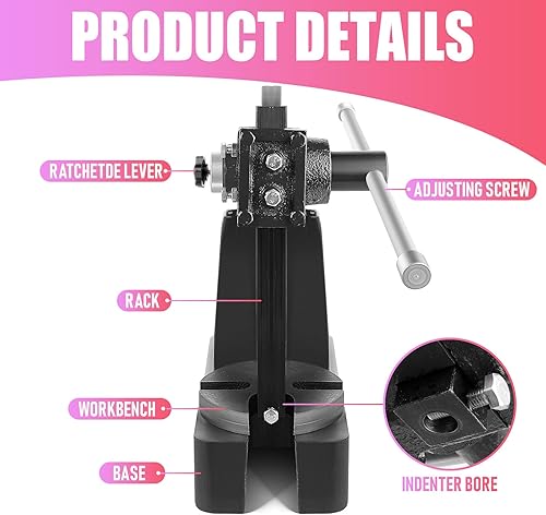 Vista 33 de Prensa de eje de 1 tonelada de alta resistencia, prensa de eje manual, altura máxima de 5.5 pulgadas, prensa de escritorio de hierro fundido