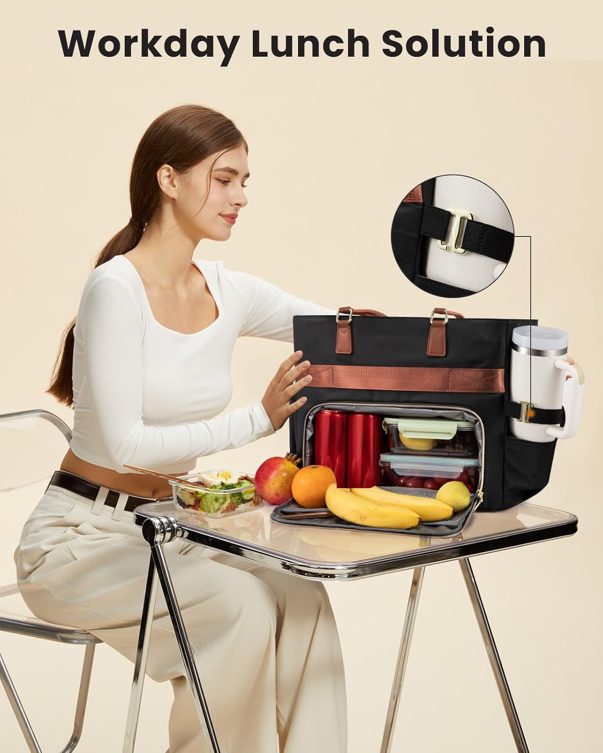 LOVEVOOK Lunch Tote Bag for Women, Work Bag with Insulated Lunch Compartment Laptop Bag Large Lunch Bag for Teacher, Daily - Image 3