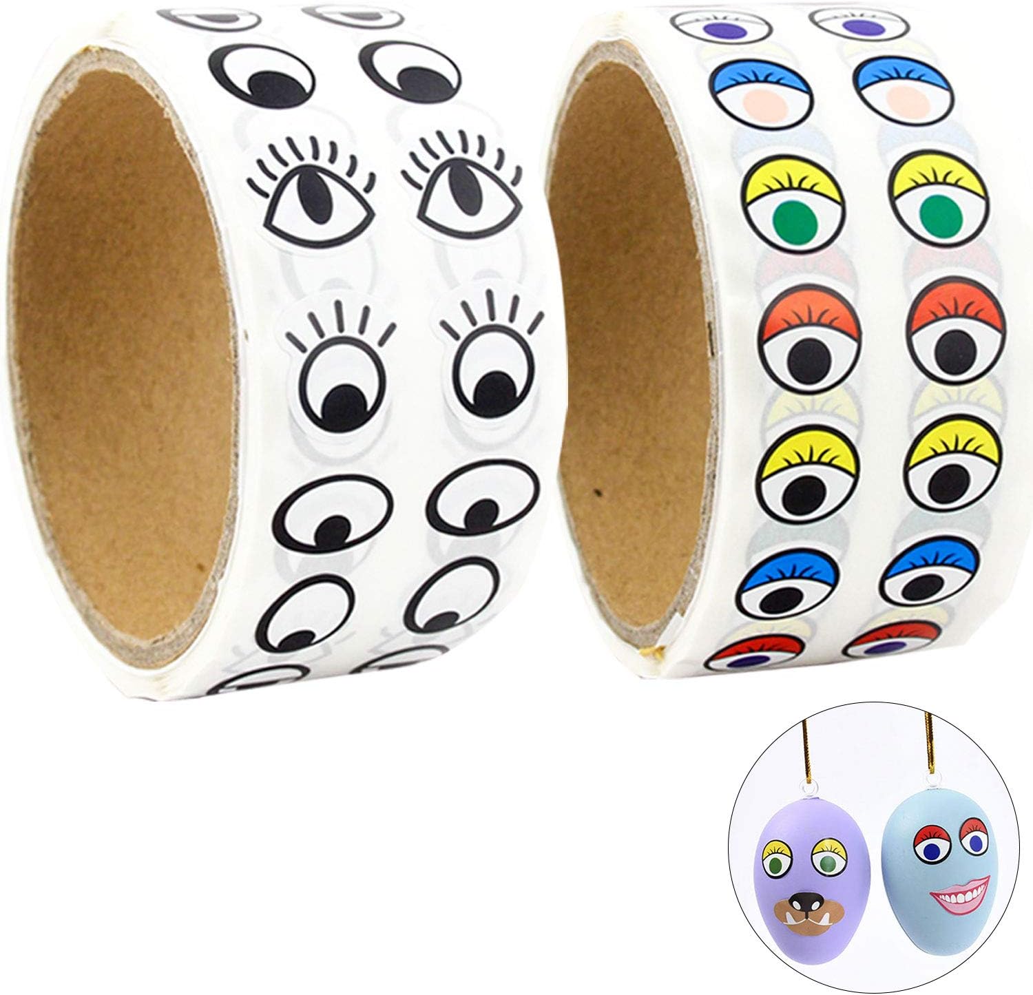 Cotiny 4000 Pieces Wiggle Eye Stickers Labels Black White and Coloured Eye Stickers for DIY Arts, Party Favor, Notebook Decor, 2 Rolls