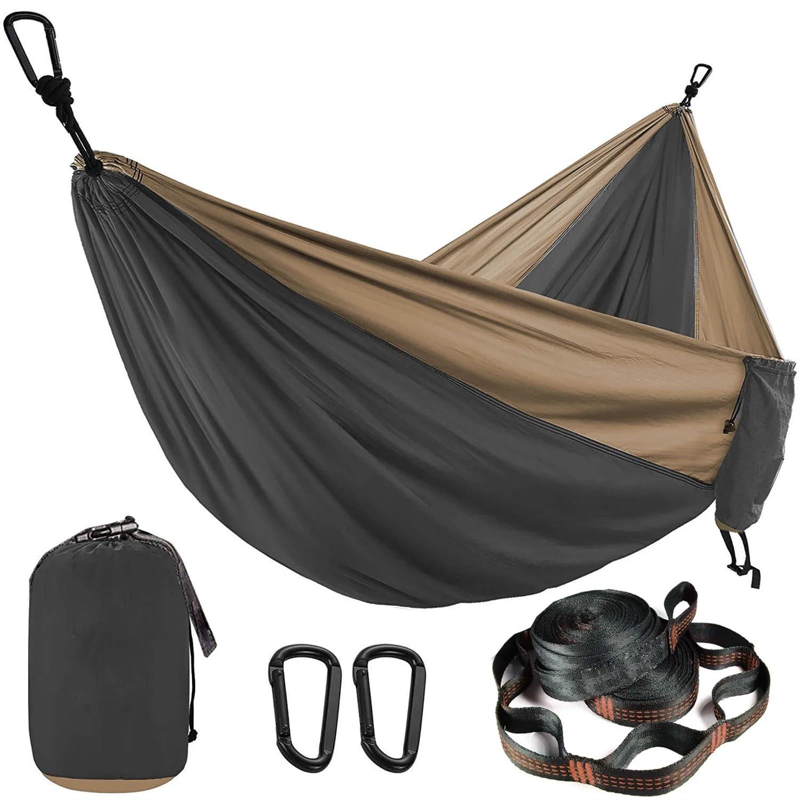 Amaca in Tinta Unita con Cinghie for Amaca, Campeggio, Sopravvivenza, Viaggi, Doppie Persone, mobili da Esterno per l'escursionismo, Il Campeggio(Dark Grey And Khaki)