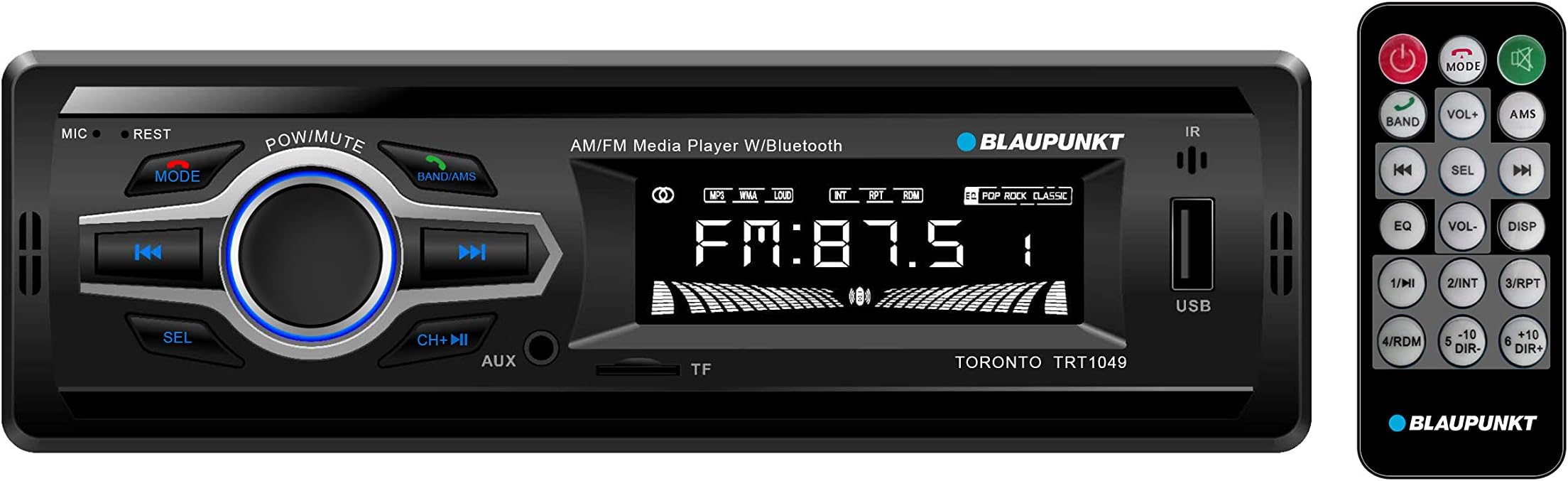 Blaupunkt Toronto AM/FM Media Receiver - Bluetooth, Easy Installation, Remote Control Included, SD Card, Aux Input, Handsfree (TRT1049)