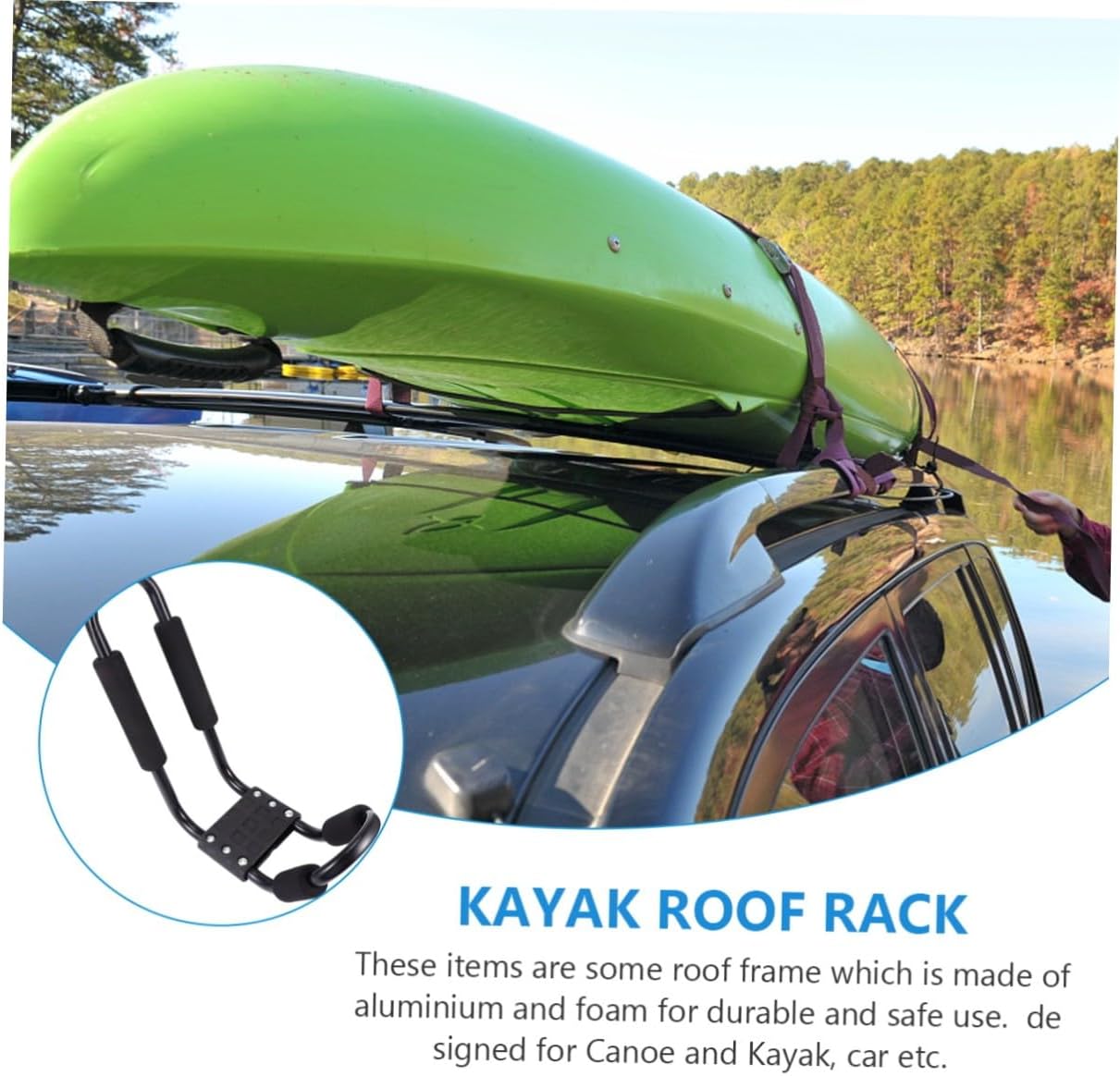 2pcs Kayak Roof Rack for Car with J-Shaped Mounts, Detachable Canoe and Ski Board Carrier, Sturdy Roof Frame for SUV and Truck Crossbar Transport