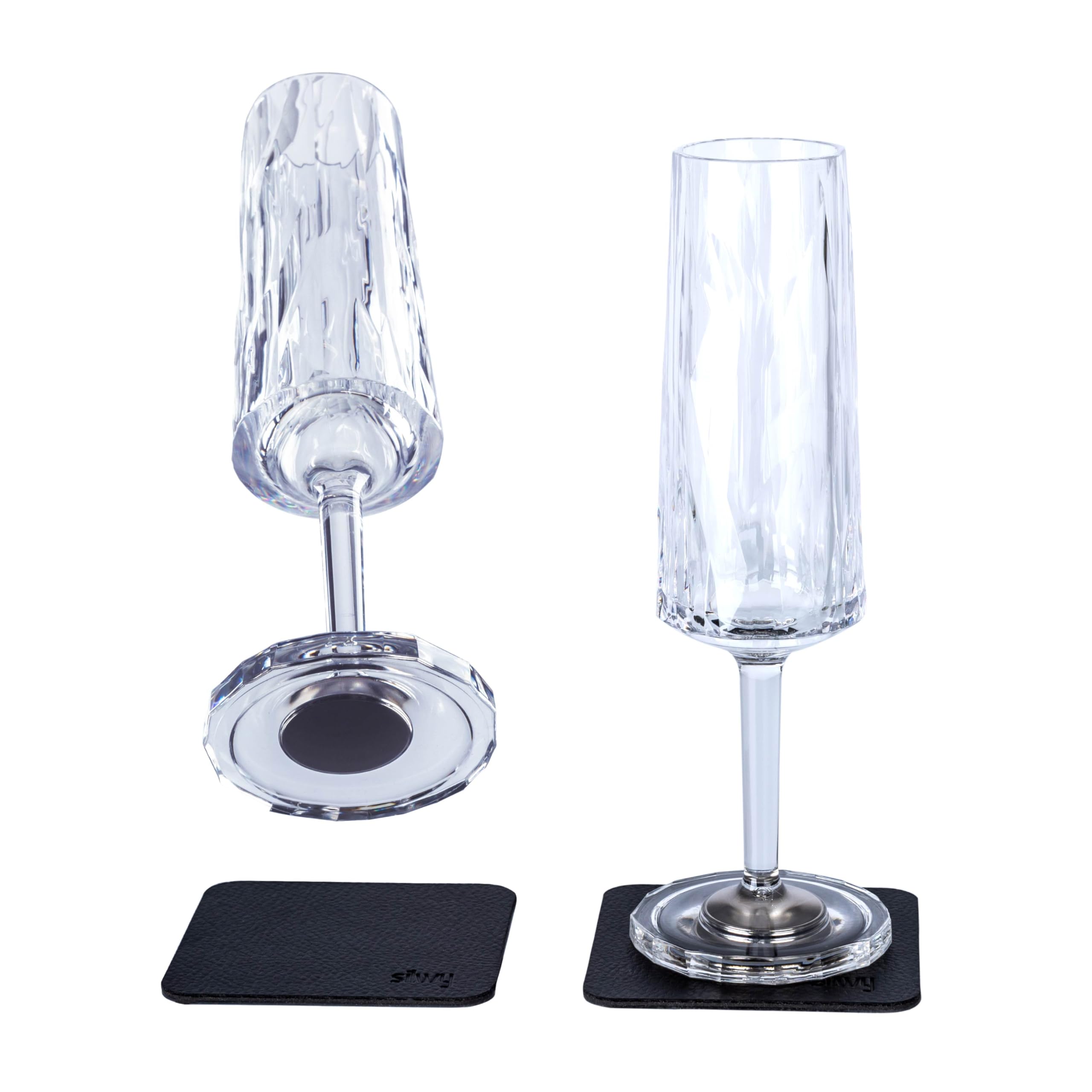 silwy Magnetic System, high-tech Plastic Glasses and Metal-Nano-Gel-Pads - Camping, Boat and Yacht Accessories (Prosecco/0.15 l/Set of 2 /Clear)