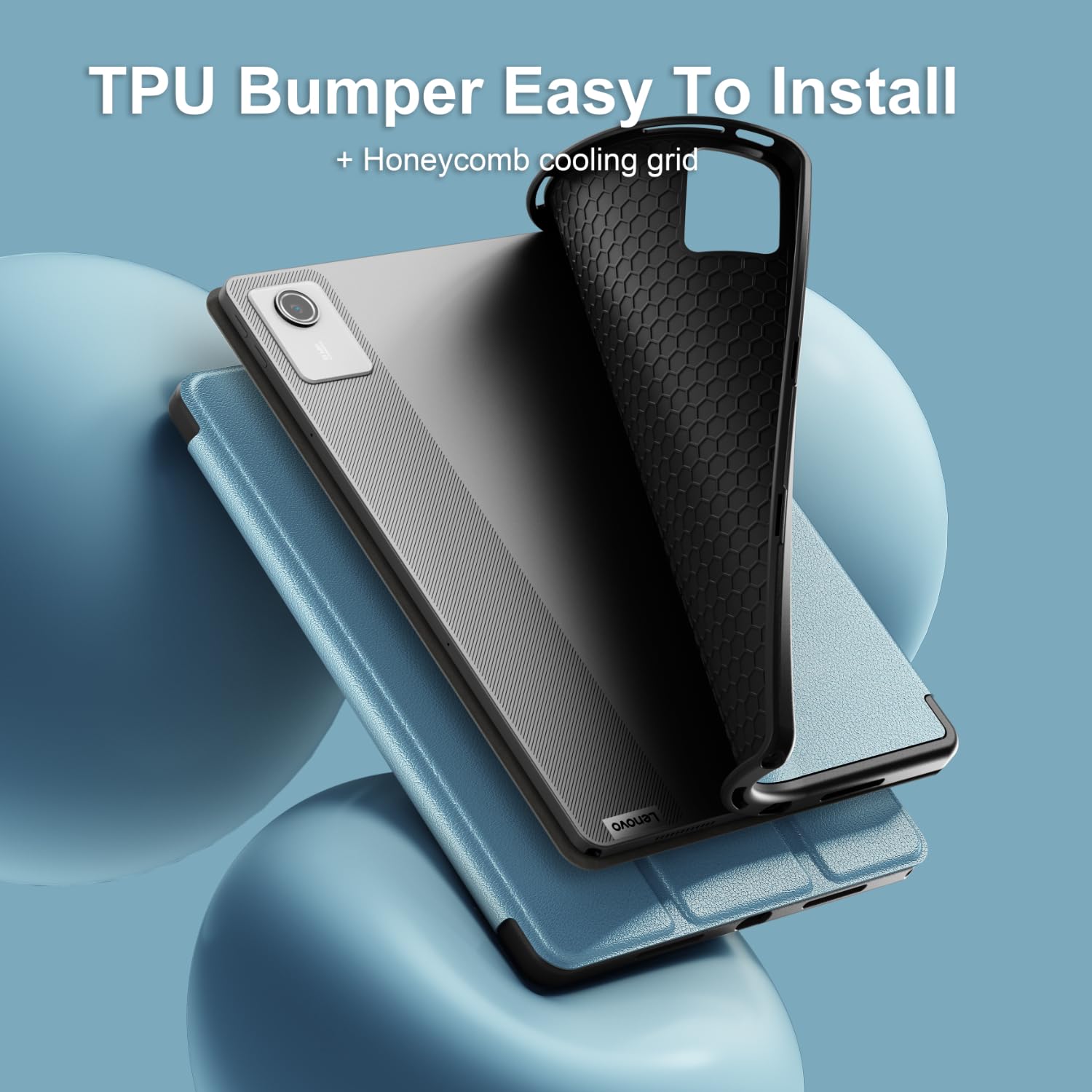 Idudao Premium Hybrid Case For Lenovo Tab M11, Hard Shell Cover With Pen Holder Clear Back For 11 Inch 2024 TB330FU Tablet PC, Sky Blue - View #4