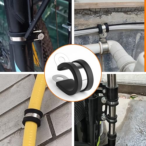 Miniatura 6 de 20 abrazaderas de cable de acero inoxidable 304 de 1 pulgada, abrazadera de tubo aislada acolchada de goma R, abrazaderas resistentes de tubería de