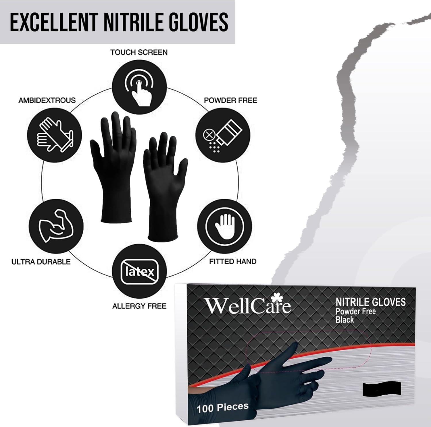 Black Nitrile Gloves, 1000 Count (10 boxes of 100), 4.5mil Latex Free Nitrile Gloves, Barber Gloves, Black Food Gloves