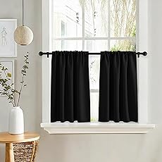 RYB HOME Bedroom Curtains Short - Blackout Privacy Energy Saving Curtains for RV Bunk Camper Bathroom Basement Kitchen Door Window Decor, W 52 x L 36, Slate Blue, 2 Pcs